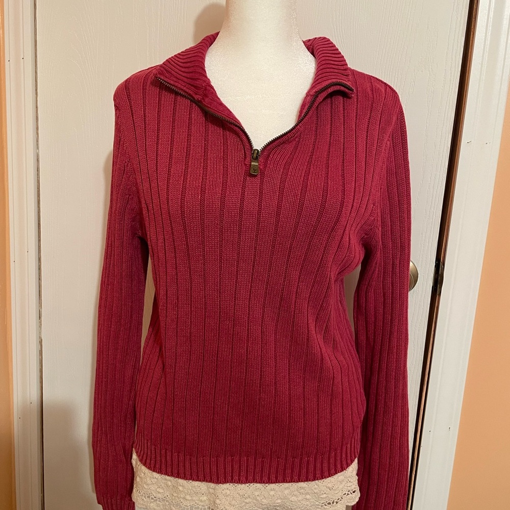 Vintage Women's Ribbed Half-Zip Sweater - Berry
